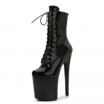 20 cm Seksualūs moterų &scaron;viesios lakinės odos žemi batai auk&scaron;takulniai auk&scaron;takulniai batai &bdquo;Peep Toe Boots&ldquo; &scaron;okių batai, klubiniai batai 45 juoda