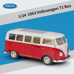 1/24 Scale Welly 1963 Volkswagen T1 Autobusas Lydinio automobilio modelis Metalinės žaislinės transporto priemonės Automobilių modeliai Auk&scaron;ta modeliavimo kolekcija Dovanos vaikams