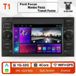2 DIN Android Carplay automobilio radijo multimedijos grotuvas skirtas Ford Focus 2007 Mondeo S-max C MAX Kuga Galaxy Fiesta Transit Fusion Navi BT GPS Wifi 1+32GB juoda
