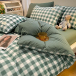 &Scaron;iaurieti&scaron;ko stiliaus japoni&scaron;ko stiliaus nespausdinta languota keturių dalių patalynė ir antklodės užvalkalas, skalbtas medvilninis &scaron;epečiu padengtas trijų dalių komplektas 1.80m fitted sheet 4pcs