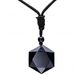 Unisex Natural Energy Stone Hexagram Obsidian Necklace Juvelyrikos dovana 1 juoda
