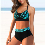 Moteri&scaron;kas maudymosi kostiumėlis su pečių juostele Blizgus mėlynas ra&scaron;tas Bikini Tankini maudymosi kostiumėlis S mėlyna