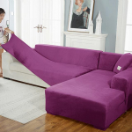 Aksominis sofos užvalkalas Prabangus L formos sofos užvalkalas Paprastos spalvos kampiniai sofos užvalkalai fotelis nuo dulkių elastingas užvalkalas Tinka gyvūnams 2seater 140-185cm violetinė