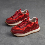 &bdquo;Johnature&ldquo; natūralios odos sportbačiai, laisvalaikio sportiniai batai su apvaliomis nosimis Retro universalūs plok&scaron;čiapadžiai moteri&scaron;ki batai 35 raudona