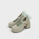 Retro Pearl Bow Mary Jane moteri&scaron;ki pavasariniai ir rudeniniai stori ir saldūs auk&scaron;takulniai 39