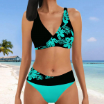 Moteri&scaron;kas kabantis maudymosi kostiumėlis su gėlėmis Spausdinti Bikini Tankini maudymosi kostiumėlis S žalsvai mėlyna