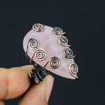 Natural Rose Quartz Gemstone Handmade Copper Wire Wrap Ring Size 9.5 r7n39