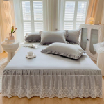 Pavasario ir vasaros nėriniuotas lovos sijonas Vienvietis princesės nėrinių &scaron;lifuotas čiužinys Neslystantis apsauginis užvalkalas lovatiesė Dovana 150*200cm 3pcs