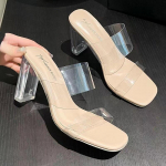 Mados Vasaros Permatomos Siurbliai Sandalai Moteri&scaron;ki Seksualūs Auk&scaron;takulniai Vidutiniai auk&scaron;takulniai Eleganti&scaron;ki &Scaron;lepetės Batai 35(5cm) abrikosas
