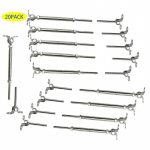 10 porų kabelių turėklų komplektas T316 nerūdijantis plienas, 1/8 Wood Post Wood Easy System kampas 180&deg; reguliuojamas laiptų paklotas 20PCS