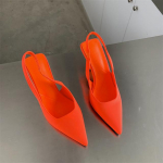 Moteri&scaron;ki 9 cm auk&scaron;takulniai Vestuvinės Nuotakos &Scaron;lepetės Moteri&scaron;kos Slingback Persikinės Mulės Violetinės Žalios Oranžinės Kulniukai Prabangios &Scaron;lepetės &Scaron;ilkiniai Batai 41 oranžinė