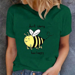 Fashion Women Animals Butterflies Bees Print T Shirt Funny Casual O-neck Short Sleeves T-shirt Summer Female Tee Shirt XS žalia