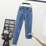 Stretch Skinny Jeans Vintage Denim Pants High Waist Elastic Band Slim Pencil Pants Mom Jeans Plus Size XXXL &scaron;viesiai mėlyna spalva