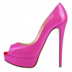 LOSLANDIFEN Sexy Peep Toe Platform Moteri&scaron;ki Siurbliai 14cm Itin auk&scaron;ti lakinės odos auk&scaron;takulniai Batai Raudoni Vestuviniai Stiletai Didelis Dydis 43 44 41 violetinė
