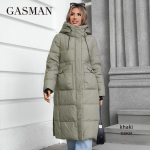 GASMAN 2024 Moteri&scaron;ka striukė ilga Fashion Grace moteri&scaron;kos žieminės pūkinės striukės Ki&scaron;enė su užtrauktuku su diržu parkas auk&scaron;tos kokybės vir&scaron;utiniai drabužiai 88602 M chaki