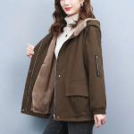 Parker Clothing Moteri&scaron;ka žieminė medvilninė striukė Medvilnine pamink&scaron;tinta striukė rudens ir žiemos pamink&scaron;tinta striukė pastorinta plius aksominė striukė 4XL ruda