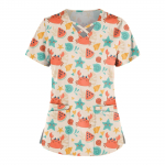 Didelio dydžio mielos spausdintos &scaron;veitimo uniformos moteri&scaron;kos vir&scaron;utinės dalies moteri&scaron;kos kryžminės V formos i&scaron;kirptės trumpomis rankovėmis, linksmos mar&scaron;kinėliai Darbo mar&scaron;kinėliai su dvigubomis ki&scaron;enėmis M mėlyna