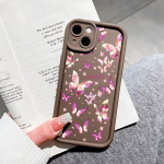 Spalvingų drugelių ra&scaron;to mink&scaron;tas silikoninis pilnos objektyvo apsaugos telefono dėklas, skirtas iPhone 16 15 14 13 12 11 Pro Max XS Max XR X SE 8 7 iPhone 14 Plus ruda