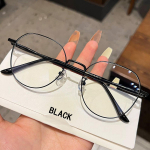 Daugiakampiai akiniai Moteri&scaron;ki mados Patogūs metaliniai didelio rėmo akiniai Anti-blue lenses juoda