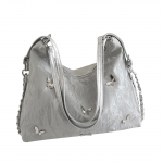 Moteri&scaron;kas vienspalvis universalus kelių sluoksnių užtrauktukas i&scaron; odos imitacijos pečių krep&scaron;ys pažastų krep&scaron;ys. One Size sidabras