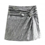Moteri&scaron;kos rudens žiemos mini Skort auk&scaron;to juosmens mazgo klostuoti &scaron;ortai sijonas vientisos spalvos Eleganti&scaron;kos moteri&scaron;kos trumpos kelnės Gatvės drabužiai XS sidabras