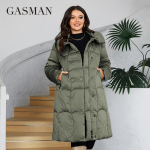 GASMAN 2024 Moteri&scaron;ka žieminė pūkinė striukė ilga klasikinio dizaino ki&scaron;enė su užtrauktuku moteri&scaron;ka vienspalvė paltas laisvalaikis plius dydis parkas 88599 L žalia