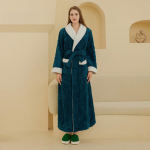 Moteri&scaron;kas žieminis prabangus chalatas, pūkuotas flisinis apsiaustas, ilgas, mink&scaron;tas, &scaron;iltas, miego drabužis, pūkuotas naminis chalatas, jaukus chalatas su žakardu M