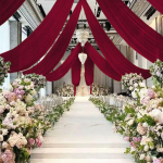 Baltos lubų užuolaidos, skirtos arkos uždengimui Audinys &Scaron;ifoninė užuolaida vakarėlio ceremonijos scenai Vestuvių vie&scaron;bučio dekoracija Voile užuolaidos W150xH1000CM vynas