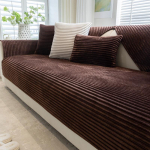 Imitacija Rabbit pliu&scaron;inis, sustorintas žieminės sofos pagalvėlė, neslystanti odinė sofa, pilnai dengiantis medžiaginis rank&scaron;luostis 90x240cm ruda