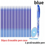 0,5 mm mokyklinis biuro ra&scaron;iklio pildiklis i&scaron;trinamų ra&scaron;iklių rinkinys 5/50 vnt. trintukas mėlynas juodas plaunamas 1Pen+50Refill+1Eraser