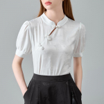 Nauji kini&scaron;ko stiliaus satininiai mar&scaron;kiniai su acto rūg&scaron;timi moterims vasarą Naujo kini&scaron;ko stiliaus mar&scaron;kiniai trumpomis rankovėmis S balta