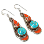 Tibetan Turquoise, Coral Handmade Jewelry Earring 2.09 i9o48