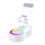 360 laipsnių besisukantis telefono stovas su belaidžiu Bluetooth suderinamu garsiakalbiu, RGB ap&scaron;vietimu, reguliuojamo auk&scaron;čio mobiliojo telefono laikiklis balta
