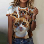 Mada Moteri&scaron;ki mar&scaron;kinėliai 3D spausdintas Kawaii katės ra&scaron;tas Trumpomis rankovėmis Apvalaus kaklo vir&scaron;us Vasara Lauko Kasdienis Gatvės Paprasti drabužiai S