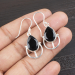 Juodo onikso 925 prabos sidabro auskarai, rankų darbo brangakmenių papuo&scaron;alai, auskarai atmintinos dienos proga 1.60 Inches juoda