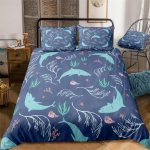 Vandenynas Patalynės užvalkalų komplektas Mėlynasis banginis Patalynės komplektas Jūros gyvūnas Lovos linas Dryžuotas lovų komplektas Vaikams Paaugliams Namų tekstilė Mikropluo&scaron;to patalynė 228x228cm 3pcs