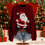 Moteri&scaron;kas mados kalėdinis ra&scaron;tu megztas puloveris ilgomis rankovėmis ir kaklu XL vynas