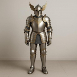 Fantazijos riterio &scaron;arvų kostiumas su auksiniu apvadu Viduramžių Cosplay kostiumas Helovino apranga Įranga Kolekcionuojamas eksponuojamas &scaron;arvų rinkinys