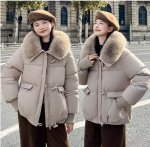 &Scaron;iltas žieminis moteri&scaron;kas paltas storas kailinis apykaklės striukė Trumpas pūkinis medvilninis laisvas vir&scaron;utinis drabužis Tvirtas laisvalaikio moteri&scaron;kas parko paltas XXL chaki