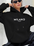 Milano vyri&scaron;kas hoodie i&scaron; itali&scaron;ko poliesterio, 100% megztas audinys, su raidžių spauda, laisvalaikio ilgomis rankovėmis džemperis su ki&scaron;ene S