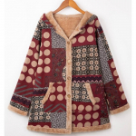 Moteri&scaron;ki Retro žieminiai &scaron;ilti vilnoniai vir&scaron;utiniai drabužiai su gobtuvu, ilga striukė su užtrauktuku, plius dydžio laisvai margintas paltas su ki&scaron;enėmis 5XL