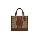 Coach Dempsey 22 raidės logotipo dryžuoto audinio ir odinė rankinė moteri&scaron;kos rankinės dramblio pilkai rudos spalvos C8417-IMVGB Basic Set (Bag+Dust Bag)