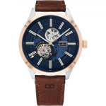Tommy Hilfiger Spencer Mėlynas Rudo Odos Vyri&scaron;kas Mechaninis Automatinis Laikrodis 1791642 mėlyna