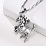 Titano plieno prakaito kraujo žirgo pakabukas retro vyri&scaron;kas ir moteri&scaron;kas titano plieno tūkstančio mylių žirgo karoliai 50CM(Necklace Size) sidabras