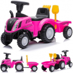 Vaiki&scaron;kas paspiriamasis žaislas vienerių metukų proga Stumiamasis traktorius su priekaba New Holland Rožinis