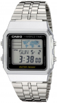 &bdquo;Casio&ldquo; klasikinis sidabrinis kvarcinis suknelių laikrodis, vyri&scaron;kas A500WA-1 i&scaron; nerūdijančio plieno