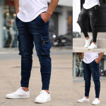 Vyri&scaron;kos mados solidžios džinsinės kelnės Distressed džinsai Ilgos kelnės Streetwear M