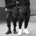 Joggers Cargo Kelnės vyrams Laisvalaikio Hip Hop Hit Color Pocket Vyri&scaron;kos Kelnės Sportinės Gatvės Aprangos Juostelės Techwear Kelnės M black