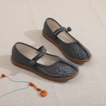 Moteri&scaron;ki Mary Jane tipo slip-on bateliai Patogūs baleto tipo plok&scaron;čiapadžiai Laisvalaikio vaik&scaron;čiojimo bateliai su čiurnos dirželiu Siuvinėti darbiniai plok&scaron;čiapadžiai moterims Proginiai batai 35 pilka spalva