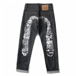 Nauji japoni&scaron;ki Hipster Retro Hip-hop Fashion Print Džinsai High Street Leisure Slim Straight Siuvinėti Y2k Print Siuvinamos kelnės M black